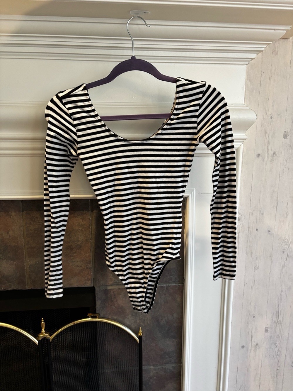 Forever 21 Black and White Striped Long Sleeve Women's Bodysuit
